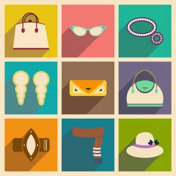 Modern flat icons vector collection with shadow fashion Stock Illustration