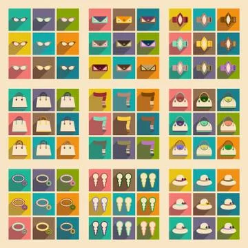 Modern flat icons vector collection with shadow fashion Illustration