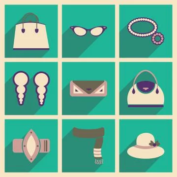 Modern flat icons vector collection with shadow fashion Stock Illustration