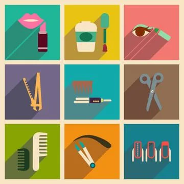 Modern flat icons vector collection with shadow cosmetics Stock Illustration