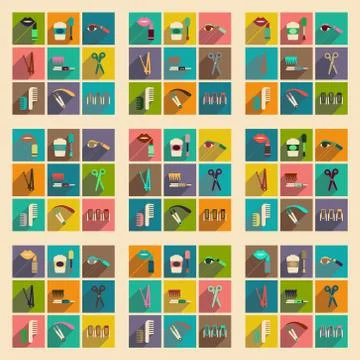 Modern flat icons vector collection with shadow cosmetics Stock Illustration