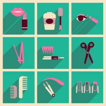 Modern flat icons vector collection with shadow cosmetics Stock Illustration