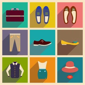 Modern flat icons vector collection with shadow fashion Stock Illustration