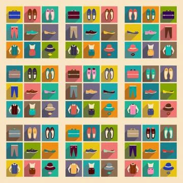 Modern flat icons vector collection with shadow fashion Stock Illustration