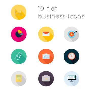 Modern flat icons vector collection with long shadow effect in stylish colors Stock Illustration