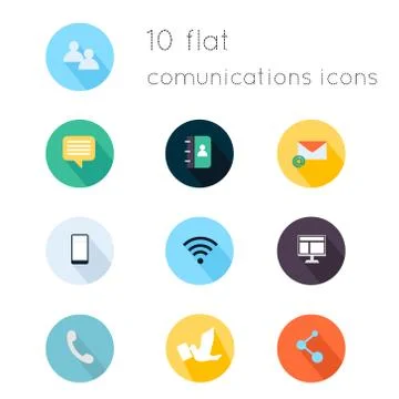 Modern flat icons vector collection with long shadow effect in stylish colors Stock Illustration