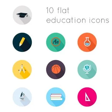 Modern flat icons vector collection with long shadow effect in stylish colors Stock Illustration
