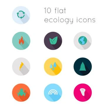 Modern flat icons vector collection with long shadow effect in stylish colors Stock Illustration
