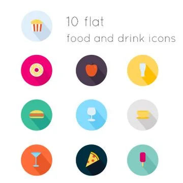 Modern flat icons vector collection with long shadow effect in stylish colors Stock Illustration