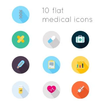 Modern flat icons vector collection with long shadow effect in stylish colors Stock Illustration