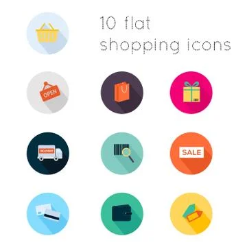Modern flat icons vector collection with long shadow effect in stylish colors Stock Illustration