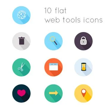 Modern flat icons vector collection with long shadow effect in stylish colors Stock Illustration