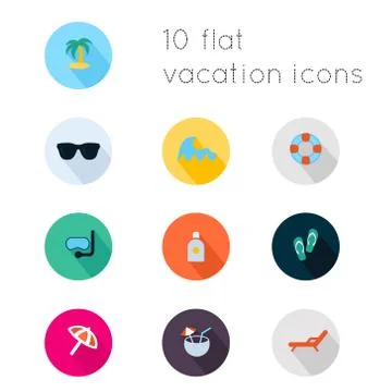 Modern flat icons vector collection with long shadow effect in stylish colors Stock Illustration