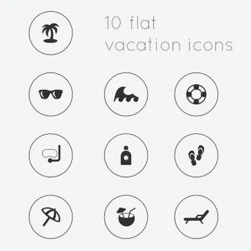 Modern flat icons vector collection of vacation theme. Stock Illustration