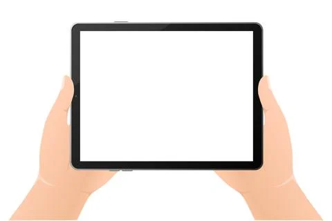 Modern flat illustration with black empty tablet hands on white background 스톡 일러스트