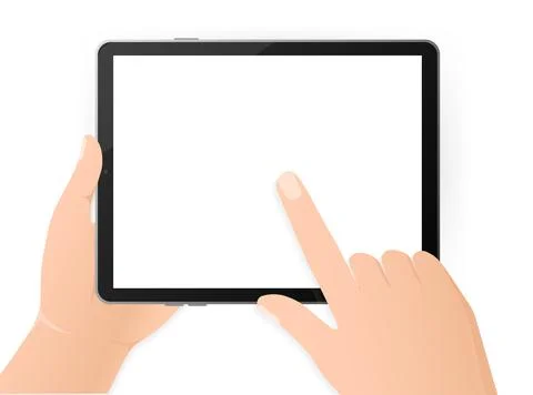 Modern flat illustration with black empty tablet hands on white background 스톡 일러스트