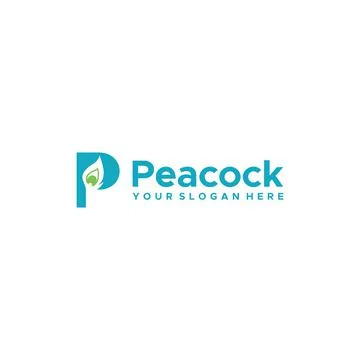 Modern flat initial P Peacock leaf logo design Stock Illustration