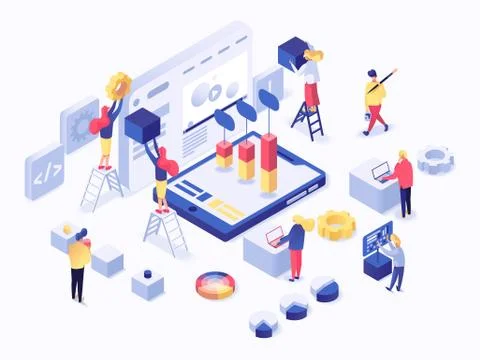 Modern flat isometric concept of web development Stock Illustration