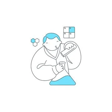 A modern flat line art vector illustration for science education. People in a Stock Illustration