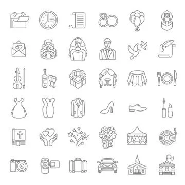 Modern flat linear vector wedding icons Stock Illustration