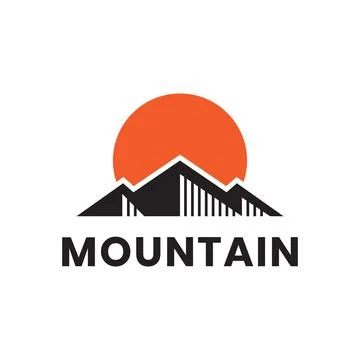 Modern flat mountain sunset logo design vector Stock Illustration
