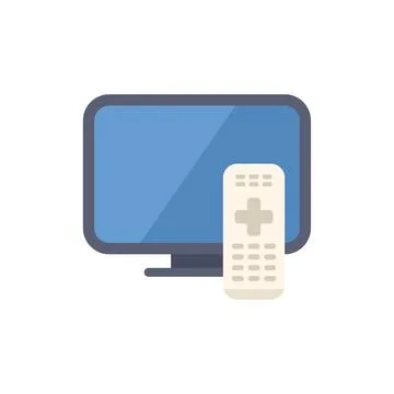Modern flat screen tv showing blue screen with remote control nearby Illustrazione stock