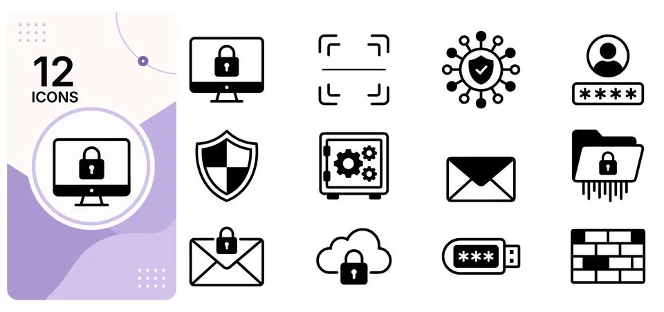 Modern flat security and privacy icons set Stock Illustration