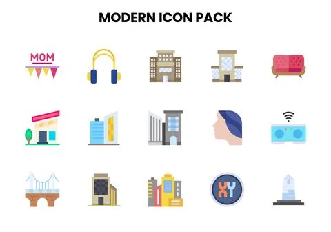 Modern Flat Set Icons Pack Stock Illustration