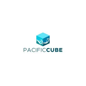 Modern flat shapes PACIFIC CUBE box logo design Stock Illustration