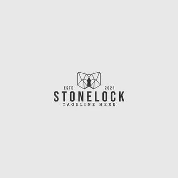 Modern flat silhouette STONE LOCK lock logo design Stock Illustration
