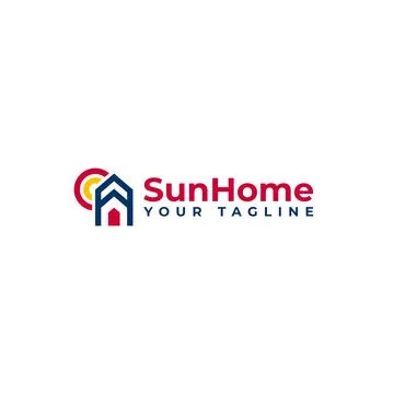 Modern flat simple Sun Home house logo design Stock Illustration