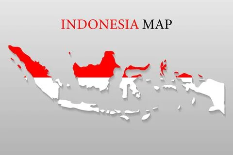 Modern Flat Style Indonesia Map with Flag Color and Drop Shadow Stock-Illustration