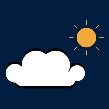 Modern flat sun and cloud icon set against dark blue background for weather.. Stock Illustration