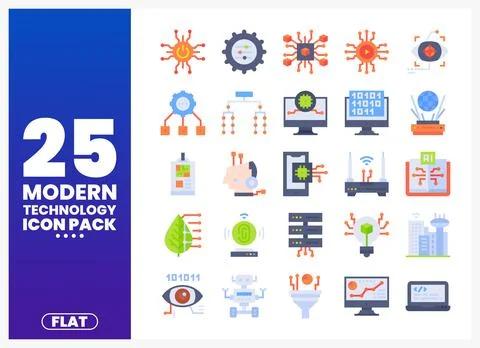 Modern flat technology icons arranged on a white background Stock Illustration