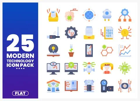 Modern Flat Technology Icons for Digital Innovation 스톡 일러스트