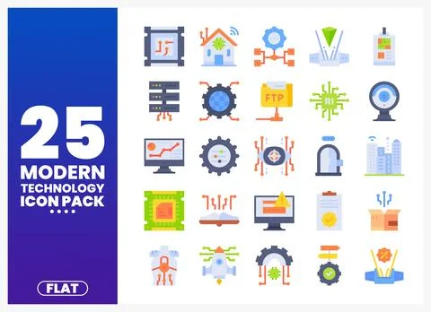 Modern flat technology icons for digital design 库存插图