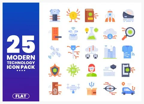 Modern flat technology icons in a grid with AI. blockchain. and smart devices Ilustración de archivo