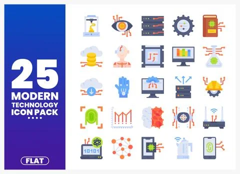 Modern flat technology icons on a white background Stock Illustration