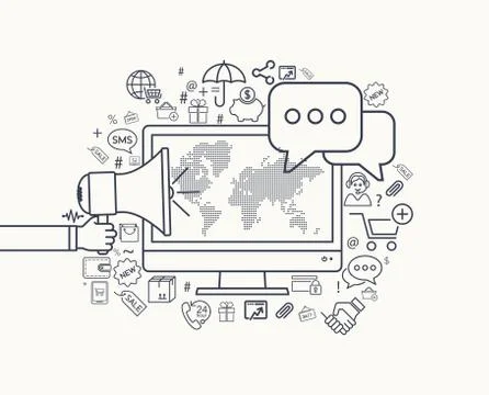 Modern flat thin line design for social media illustration Illustrazione stock