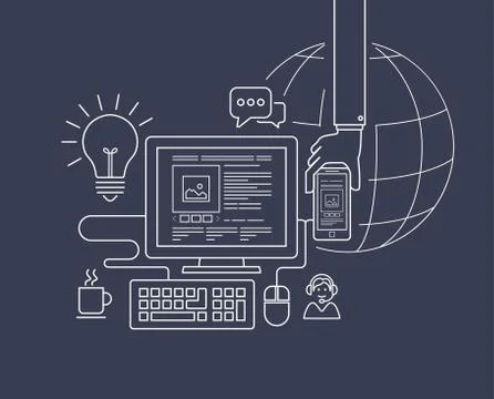 Modern flat thin line design for web design illustration Stock Illustration