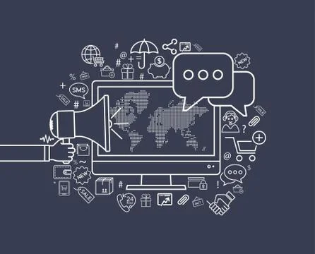 Modern flat thin line design for social media illustration Stock Illustration