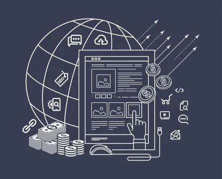 Modern flat thin line design for pay per click illustration Stock Illustration