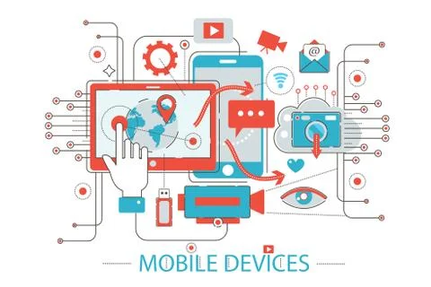 Modern Flat thin Line design technology mobile devices and gadgets concept for Stock Illustration