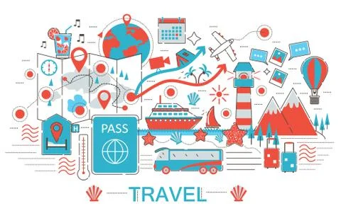 Modern Flat thin Line design Travel toutism concept for web banner website Stock Illustration