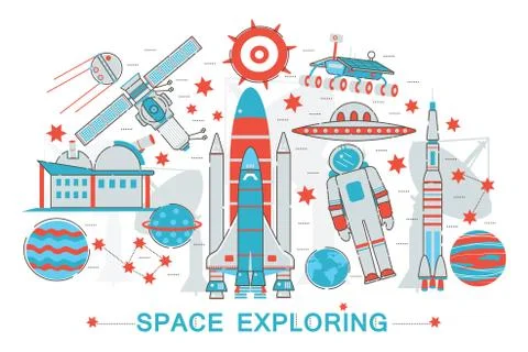 Modern Flat thin Line design open Space exploring technology concept for web Иллюстрация