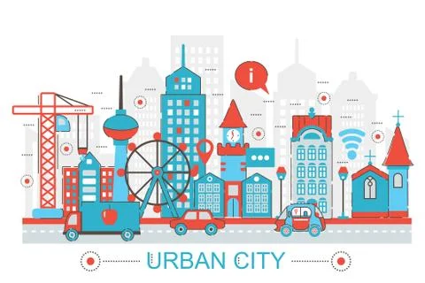Modern Flat thin Line design Urban city concept for web banner website Ilustración de archivo