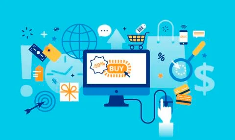 Modern flat thin line design vector illustration, concept of online shopping Stock Illustration