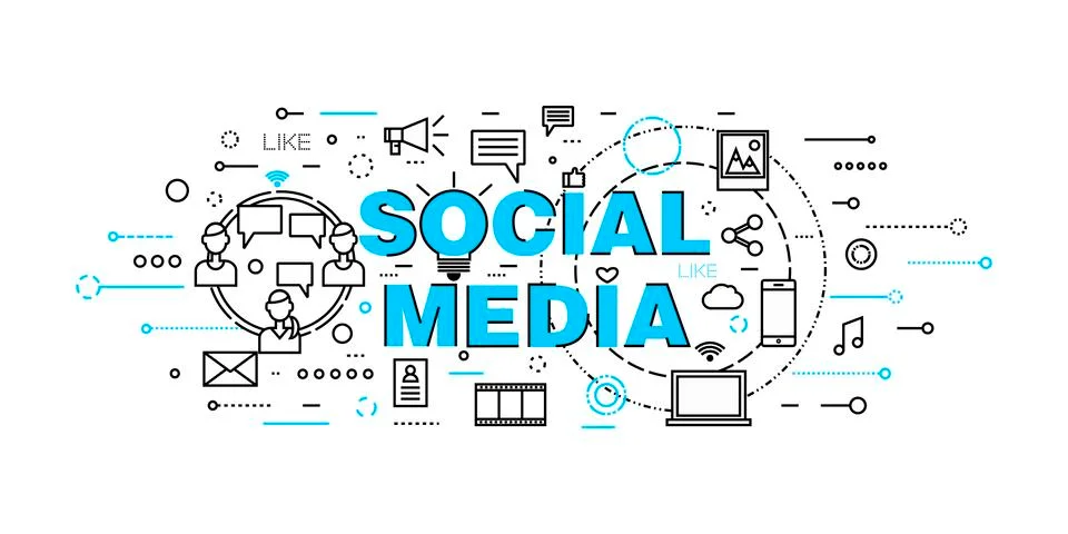 Modern flat thin line design vector illustration, concept of social media Stock-Illustration