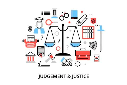 Modern flat thin line design vector illustration, concept of judgment process Illustrazione stock