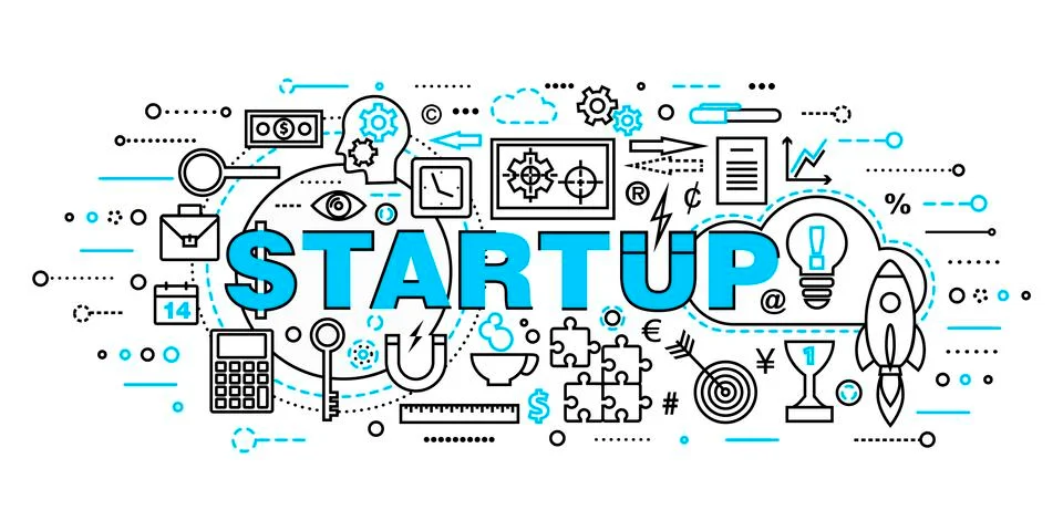 Modern flat thin line design vector illustration, concept of startup project Stock Illustration